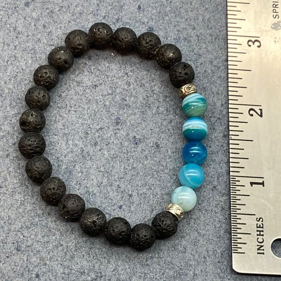 Lava Stone Energy Bracelet Grey Blue Ombre Bead Silver Infinity Stretch BoHo - Picture 4 of 5